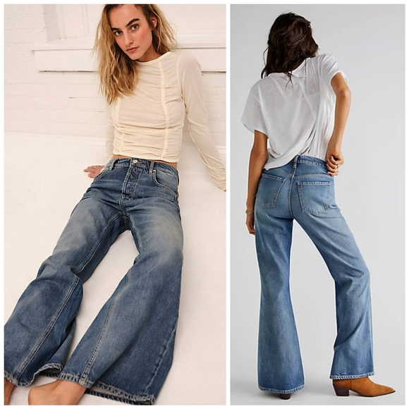 Free People New Dawn Flare Slouchy Button Fly Jeans 29